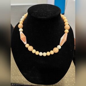 19" Beaded Necklace in Cream and Tan